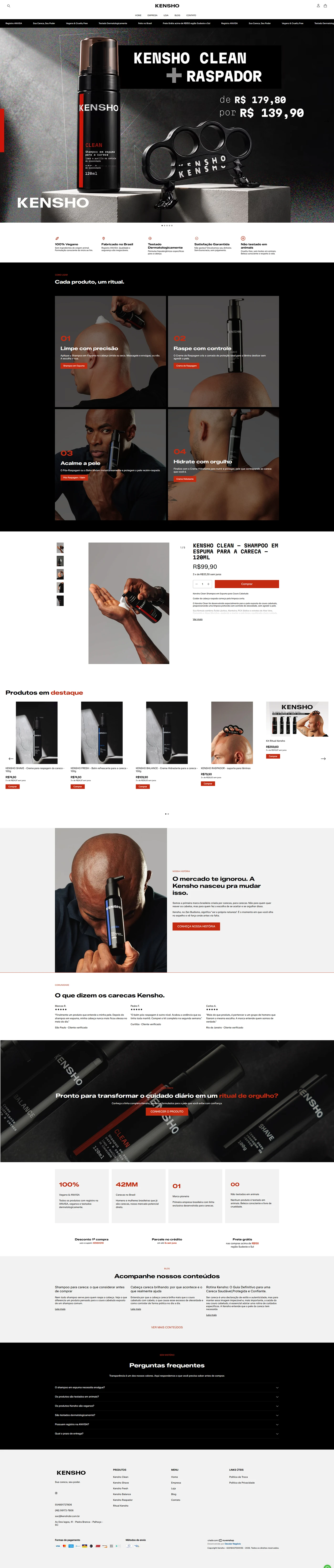 Página inicial completa da loja Nuvemshop da Kensho, criada pela Decolar Negócio