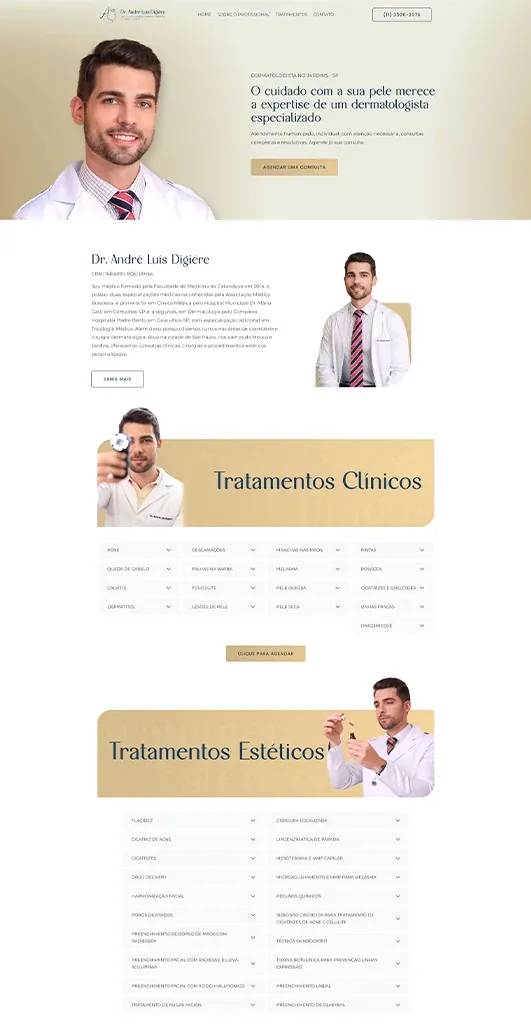 00- Site 1 Página completa do site do dermatologista Dr. André Digière, criado pela Decolar Negócio