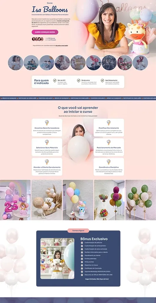 00- Site 11 Landing page completa do curso de decoração com balões da Isa Balloons