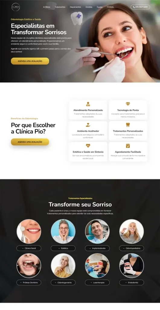 00- Site 12 Página completa do site da Clínica Pio, de odontologia estética