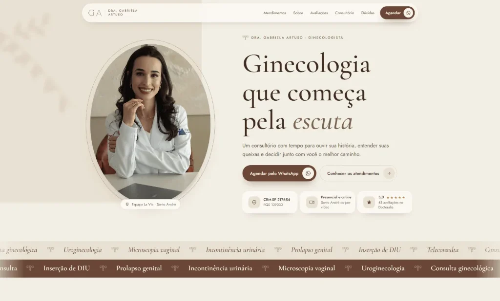 Dra. Gabriela Artuso: site para ginecologista em Santo André 1 Print do projeto Dra. Gabriela Artuso