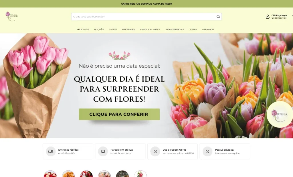 Floricultura Petúnia: loja Nuvemshop de flores e presentes 1 Print do projeto Floricultura Petúnia