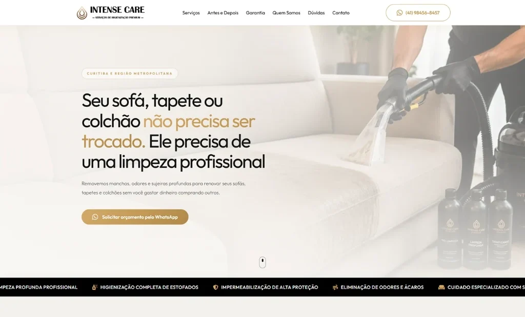 Intense Care Premium: site para limpeza e impermeabilização de estofados em Curitiba 4 Print do projeto Intense Care Premium