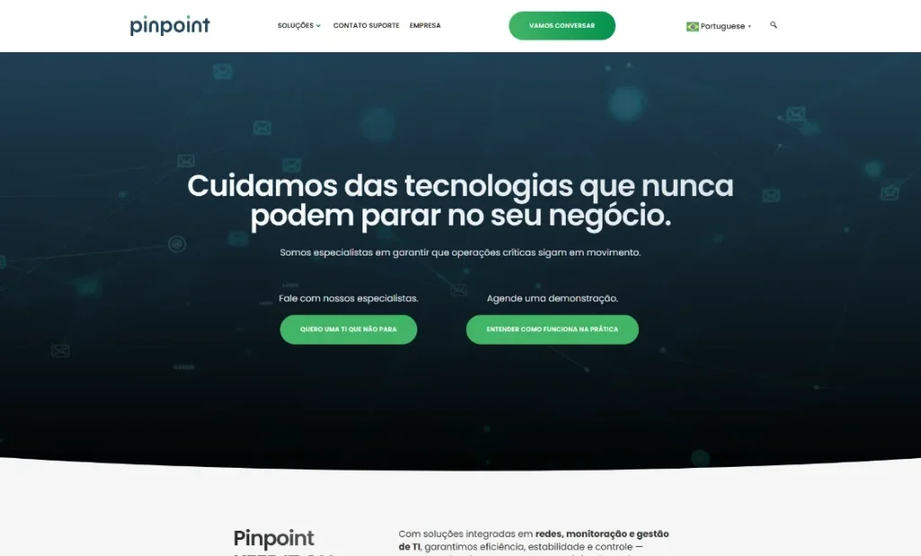 Pinpoint: site de soluções de TI para operações críticas 2 Print do projeto Pinpoint
