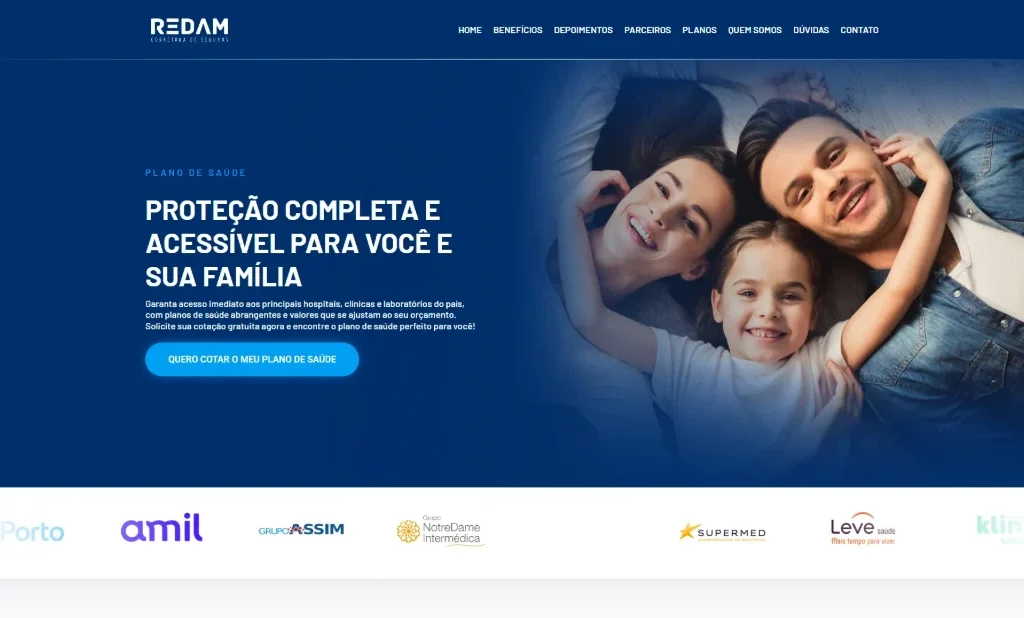 Redam Seguros: landing page de plano de saúde 1 Print do projeto Redam Seguros