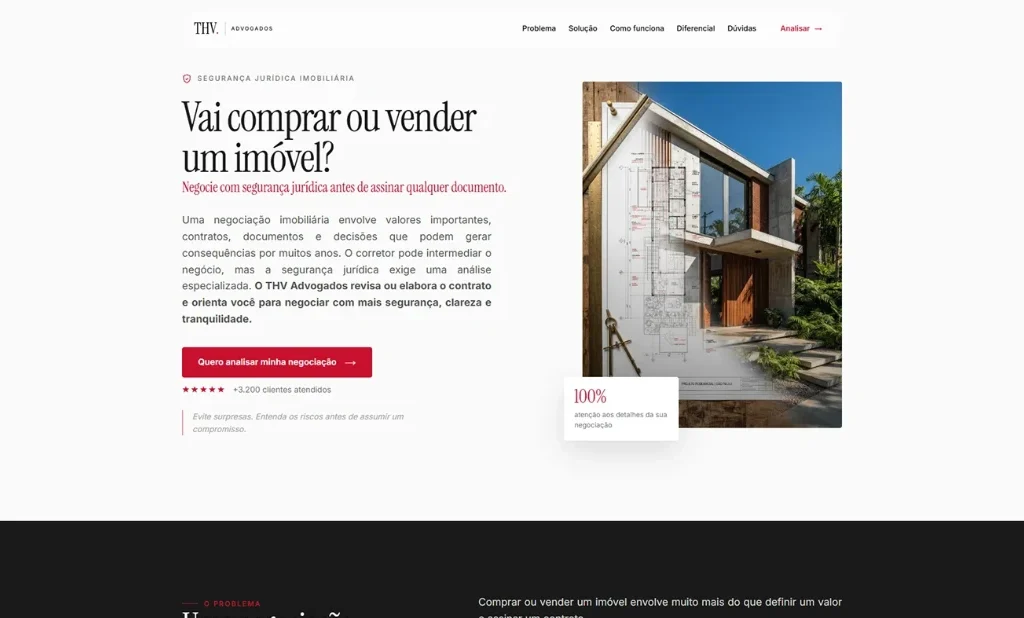 THV Advogados: landing page de direito imobiliário 4 Print do projeto THV Advogados