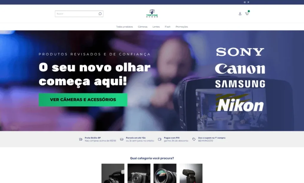 Trevine: loja virtual de câmeras revisadas 1 Print do projeto Trevine Câmeras