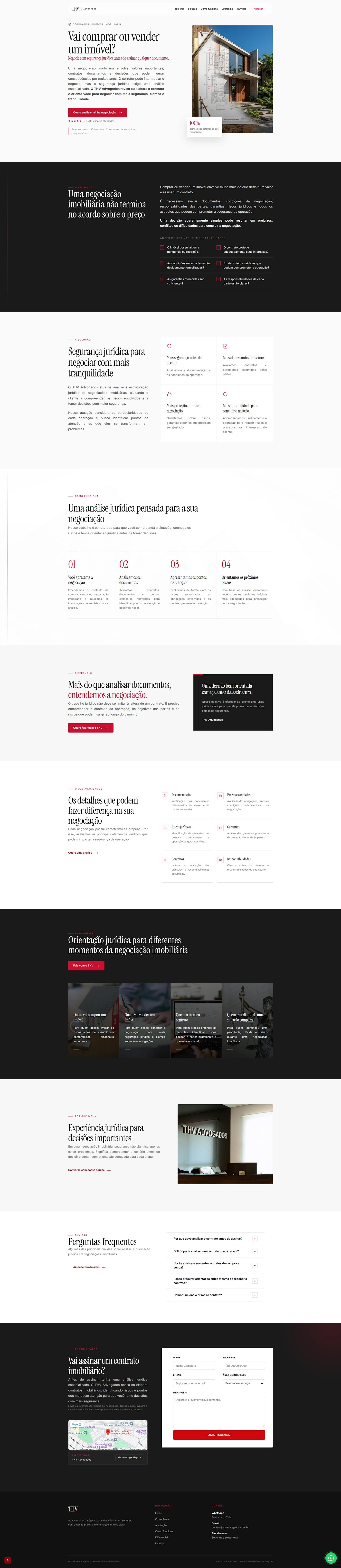 Landing page do THV Advogados, projeto da Decolar Negócio